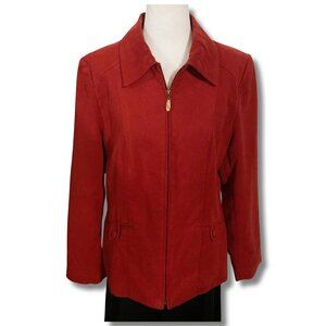 TANJAY Burnt sienna dark orange faux suede zip-up jacket ~ Vintage MEDIUM LARGE